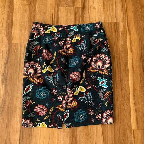 Loft Hunter Green Floral Textured Pencil Skirt Size 4 Pockets Cotton Lined - Picture 8 of 11